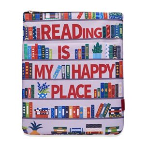 reading is my happy place book sleeves protector, bookshelf book sleeve with zipper, 11×8.5 inch washable fabric book lovers