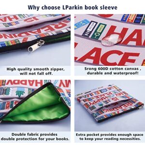 Reading is My Happy Place Book Sleeves Protector, Bookshelf Book Sleeve with Zipper, 11x8.5 Inch Washable Fabric Book Lovers