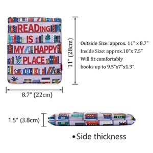 Reading is My Happy Place Book Sleeves Protector, Bookshelf Book Sleeve with Zipper, 11x8.5 Inch Washable Fabric Book Lovers