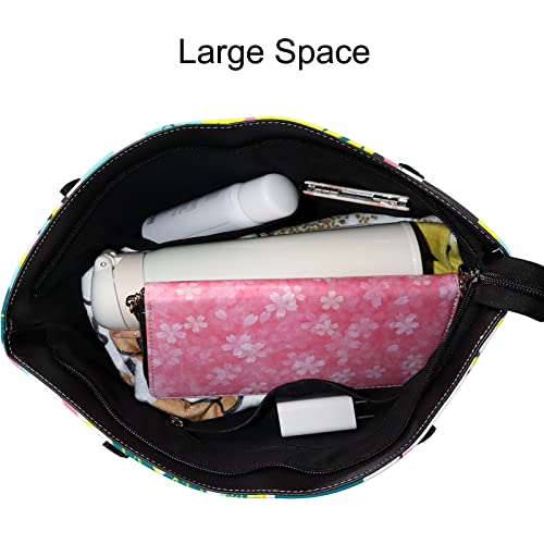 Shoulder Bag Tote Bags for Women Tropical Cactus Flamingos Leather Shopper Work Handbags Large Casual Bag