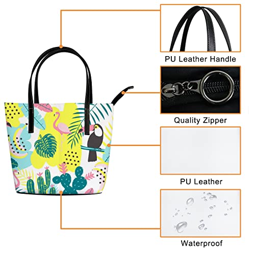 Shoulder Bag Tote Bags for Women Tropical Cactus Flamingos Leather Shopper Work Handbags Large Casual Bag