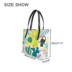 Shoulder Bag Tote Bags for Women Tropical Cactus Flamingos Leather Shopper Work Handbags Large Casual Bag