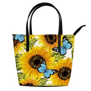 shoulder bag tote bags for women sunflowers blue butterflies leather shopper work handbags large casual bag