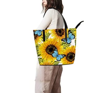 Shoulder Bag Tote Bags for Women Sunflowers Blue Butterflies Leather Shopper Work Handbags Large Casual Bag