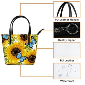 Shoulder Bag Tote Bags for Women Sunflowers Blue Butterflies Leather Shopper Work Handbags Large Casual Bag