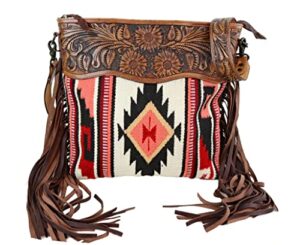 american darling adbgz569 multi colored aztec purse with tooled leather, off white