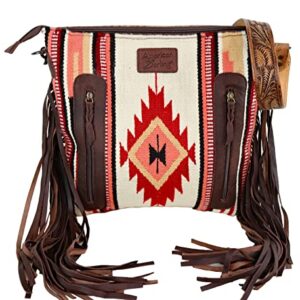 American Darling ADBGZ569 Multi Colored Aztec Purse with Tooled Leather, Off White