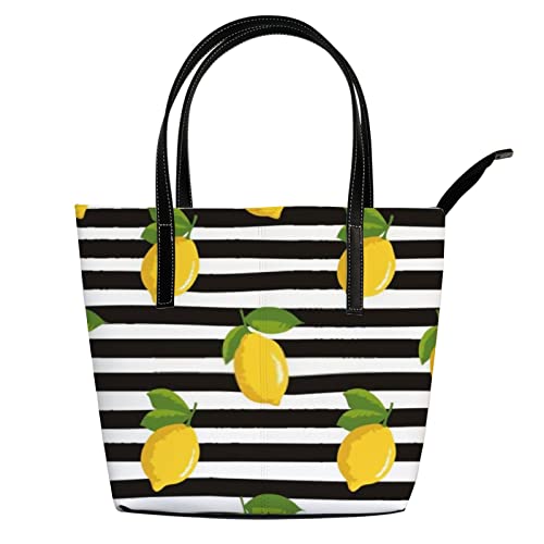 Shoulder Bag Tote Bags for Women Summer Black White Striped Leather Shopper Work Handbags Large Casual Bag