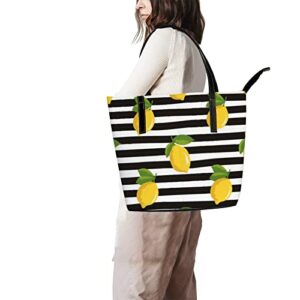 Shoulder Bag Tote Bags for Women Summer Black White Striped Leather Shopper Work Handbags Large Casual Bag