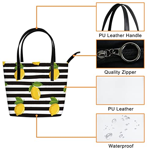 Shoulder Bag Tote Bags for Women Summer Black White Striped Leather Shopper Work Handbags Large Casual Bag