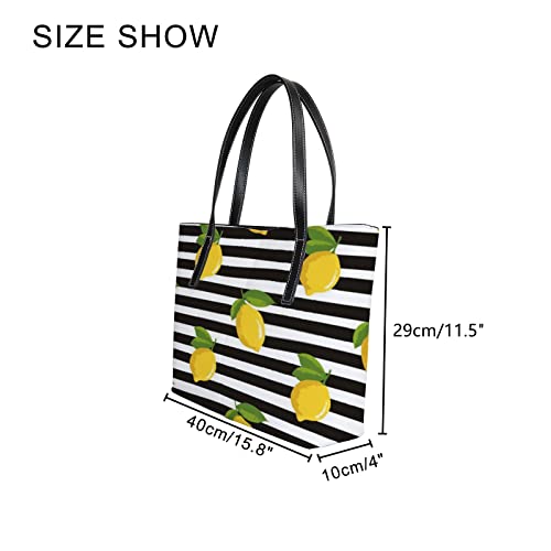 Shoulder Bag Tote Bags for Women Summer Black White Striped Leather Shopper Work Handbags Large Casual Bag