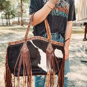 American Darling Tooled Double Strap Tote with Fringe ADBGI159B