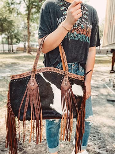 American Darling Tooled Double Strap Tote with Fringe ADBGI159B