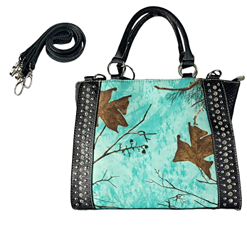 Urbalabs Camouflage Hunting Camo Western Purse Bling Studded Concealed Carry Handbag Tote Cowgirl Country Purses Women (Teal)