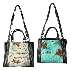 Urbalabs Camouflage Hunting Camo Western Purse Bling Studded Concealed Carry Handbag Tote Cowgirl Country Purses Women (Teal)