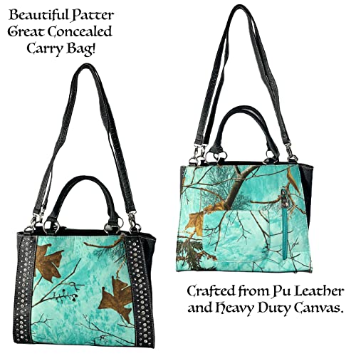 Urbalabs Camouflage Hunting Camo Western Purse Bling Studded Concealed Carry Handbag Tote Cowgirl Country Purses Women (Teal)