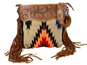 american darling adbgz422a tan multi colored aztec purse with tooled leather