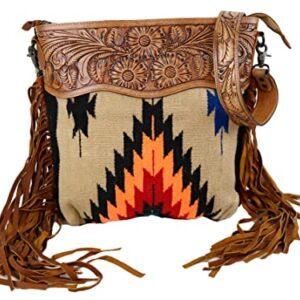 American Darling ADBGZ422A Tan Multi Colored Aztec Purse with Tooled Leather