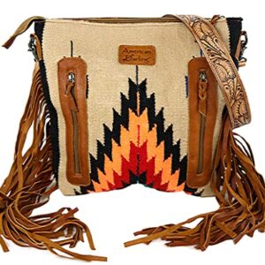 American Darling ADBGZ422A Tan Multi Colored Aztec Purse with Tooled Leather