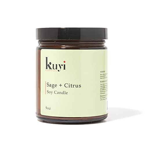 Kuyi Essentials Hand-Poured Premium Scented Aromatherapy Soy Candles for Home, Gifts for Women, 9oz Jar, 70 Hour + Burn Time (Sage & Citrus)