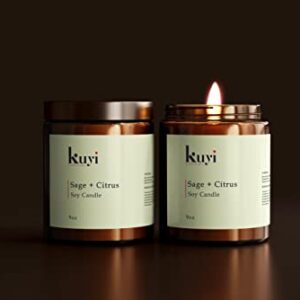 Kuyi Essentials Hand-Poured Premium Scented Aromatherapy Soy Candles for Home, Gifts for Women, 9oz Jar, 70 Hour + Burn Time (Sage & Citrus)