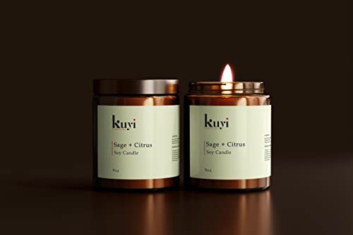 Kuyi Essentials Hand-Poured Premium Scented Aromatherapy Soy Candles for Home, Gifts for Women, 9oz Jar, 70 Hour + Burn Time (Sage & Citrus)