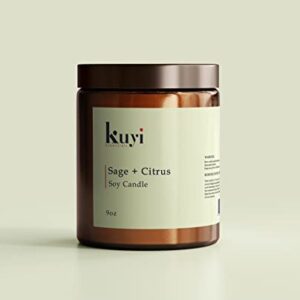 Kuyi Essentials Hand-Poured Premium Scented Aromatherapy Soy Candles for Home, Gifts for Women, 9oz Jar, 70 Hour + Burn Time (Sage & Citrus)