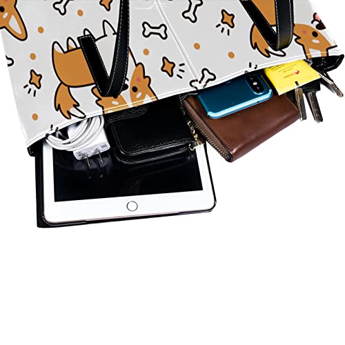 Lovely Cartoon Corgi Handbags for Women Large Purses Leather Tote Bag School Shoulder Bag