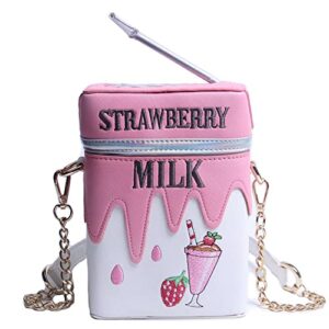 jianeexsq women cute strawberry milk box cross body purse bag cellphone shoulder bags handbag card holder wallet purse (strawberry)