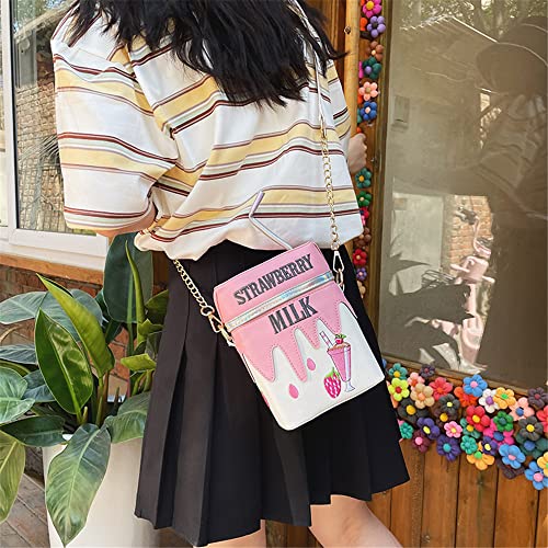 JIANEEXSQ Women Cute Strawberry Milk Box Cross Body Purse Bag Cellphone Shoulder Bags Handbag Card Holder Wallet Purse (strawberry)