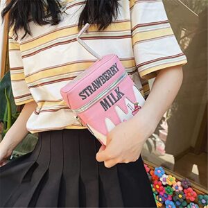 JIANEEXSQ Women Cute Strawberry Milk Box Cross Body Purse Bag Cellphone Shoulder Bags Handbag Card Holder Wallet Purse (strawberry)