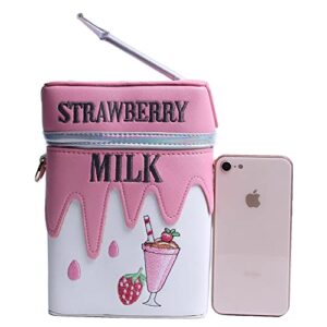 JIANEEXSQ Women Cute Strawberry Milk Box Cross Body Purse Bag Cellphone Shoulder Bags Handbag Card Holder Wallet Purse (strawberry)