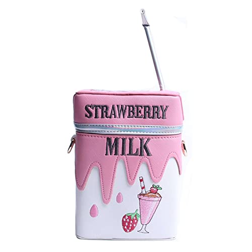 JIANEEXSQ Women Cute Strawberry Milk Box Cross Body Purse Bag Cellphone Shoulder Bags Handbag Card Holder Wallet Purse (strawberry)
