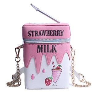 JIANEEXSQ Women Cute Strawberry Milk Box Cross Body Purse Bag Cellphone Shoulder Bags Handbag Card Holder Wallet Purse (strawberry)