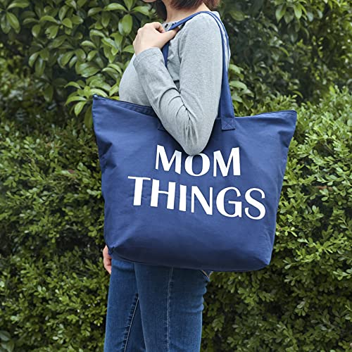 Ugiftcorner Baby Shower Gifts for Mom Tote Bag Mommy Bag for Hospital Mom Things Mom to Be Gifts Christmas Mothers Day Gifts for New Mom Canvas Shoulder Bag with Interior Pocket Cotton Navy Blue