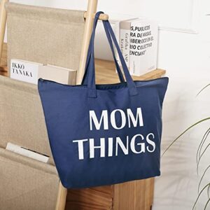 Ugiftcorner Baby Shower Gifts for Mom Tote Bag Mommy Bag for Hospital Mom Things Mom to Be Gifts Christmas Mothers Day Gifts for New Mom Canvas Shoulder Bag with Interior Pocket Cotton Navy Blue