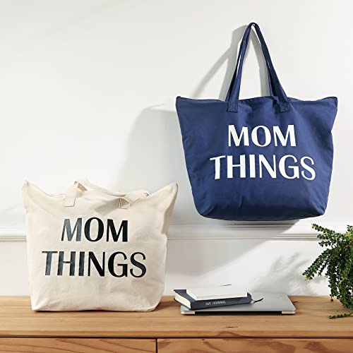 Ugiftcorner Baby Shower Gifts for Mom Tote Bag Mommy Bag for Hospital Mom Things Mom to Be Gifts Christmas Mothers Day Gifts for New Mom Canvas Shoulder Bag with Interior Pocket Cotton Navy Blue