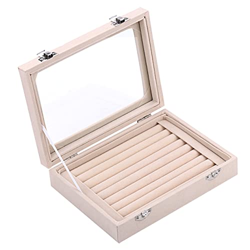 Boewill Velvet Jewelry Box for Women with Clear Lid Removable Compartment For Rings, Earrings, Necklaces