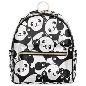 cute panda animal backpack purse for women, panda print pattern pu leather small mini backpack casual daypack shoulder bookbag for teens girls kids