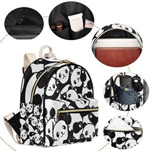 Cute Panda Animal Backpack Purse for Women, Panda Print Pattern PU Leather Small Mini Backpack Casual Daypack Shoulder Bookbag for Teens Girls Kids