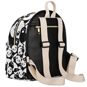 Cute Panda Animal Backpack Purse for Women, Panda Print Pattern PU Leather Small Mini Backpack Casual Daypack Shoulder Bookbag for Teens Girls Kids
