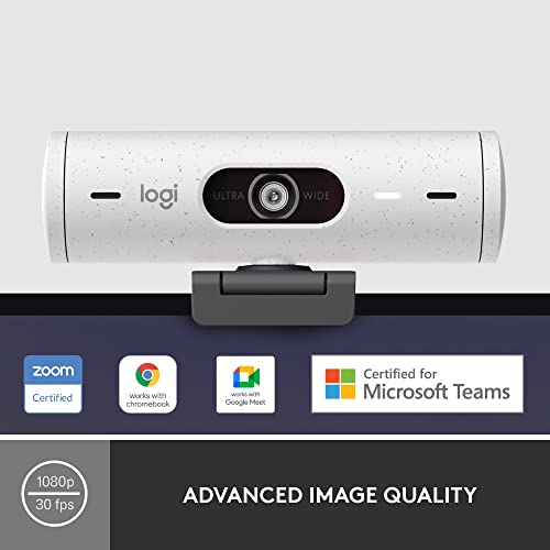 Logitech Brio 500 Full HD Webcam with Auto Light Correction,Show Mode, Dual Noise Reduction Mics, Webcam Privacy Cover, Works with Microsoft Teams, Google Meet, Zoom, USB-C Cable - Off White