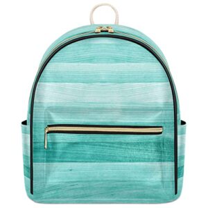 auuxva teal turquoise backpack purse for women, green painted wood background pu leather small mini backpack casual daypack shoulder bookbag for teens girls kids