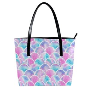 mermaid scale pink blue leather tote shoulder bag for women satchel handbag