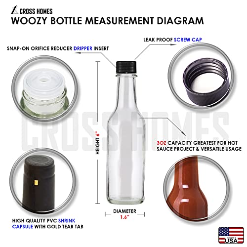 Glass Bottle, Hot Sauce Bottles Woozy bottles Empty 3 Oz 30 sets with Shrink Capsules Dripper Inserts Screw Caps, mini liquor bottles Small glass bottles sauce bottle mini wine bottles with lids Black