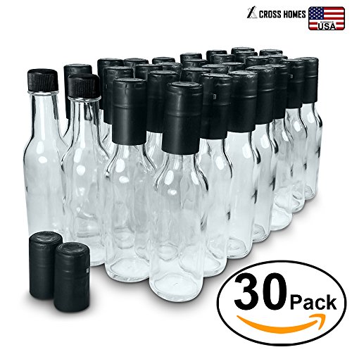 Glass Bottle, Hot Sauce Bottles Woozy bottles Empty 3 Oz 30 sets with Shrink Capsules Dripper Inserts Screw Caps, mini liquor bottles Small glass bottles sauce bottle mini wine bottles with lids Black