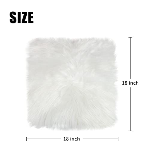 OKAYDA Faux Fur Sheepskin Chair Cover Square Seat Cushion Pad Super Soft Area Rugs for Living Bedroom Sofa (18 * 18in, White)