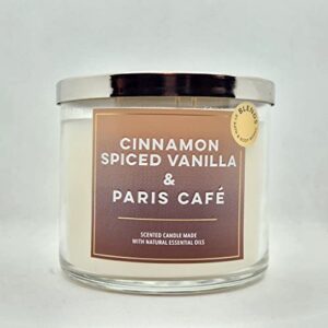 bath body works, white barn 3-wick candle w/essential oils – 14.5 oz – 2022 summer scents! (cinnamon spiced vanilla & paris cafe)