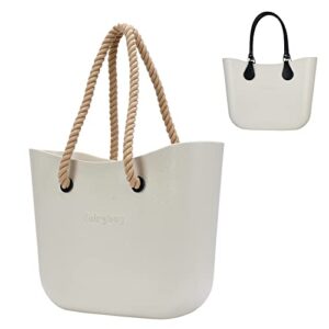 mrmimi rubber tote handbag with rope handles and faux leather strap lightweight waterproof shoulder bag with eva foam rubber (white)