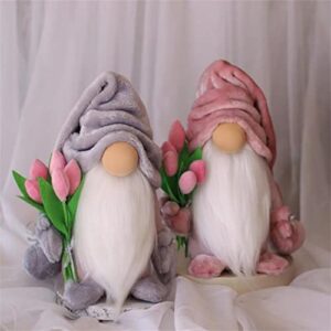 feniyue easter gnomes decorations – 2pcs bunny plush decor, handmade tiered tray ornaments, spring gnome decorations, gifts home farmhouse decor